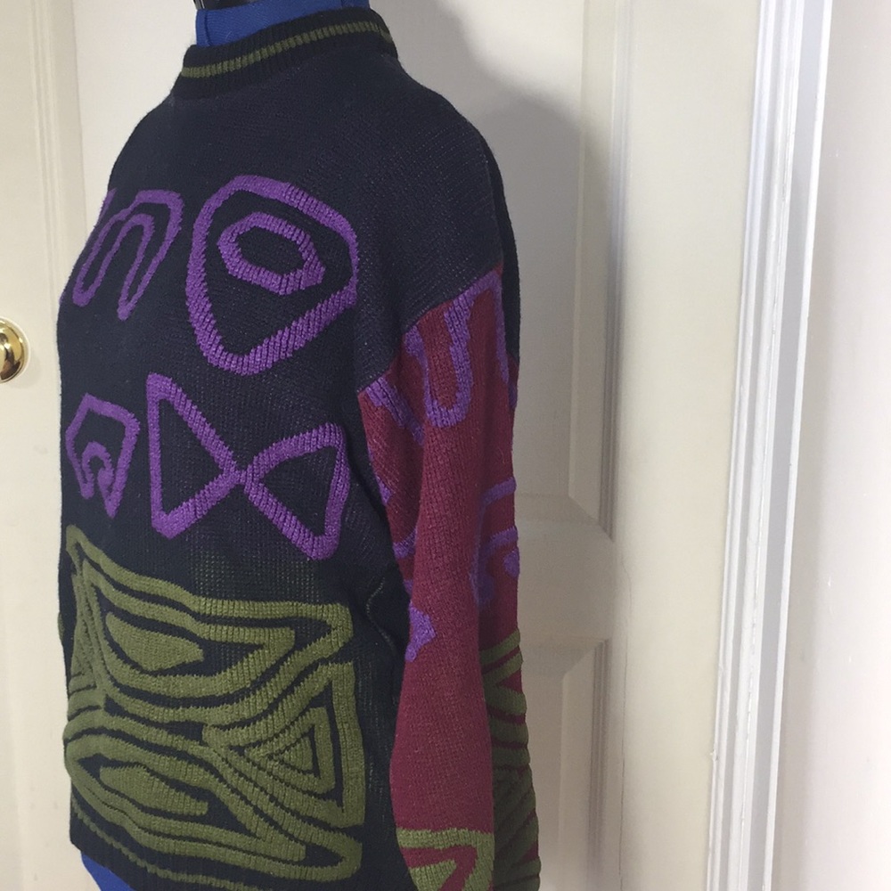 Vintage 80’s geometric crewneck sweater L - Picture 7 of 8
